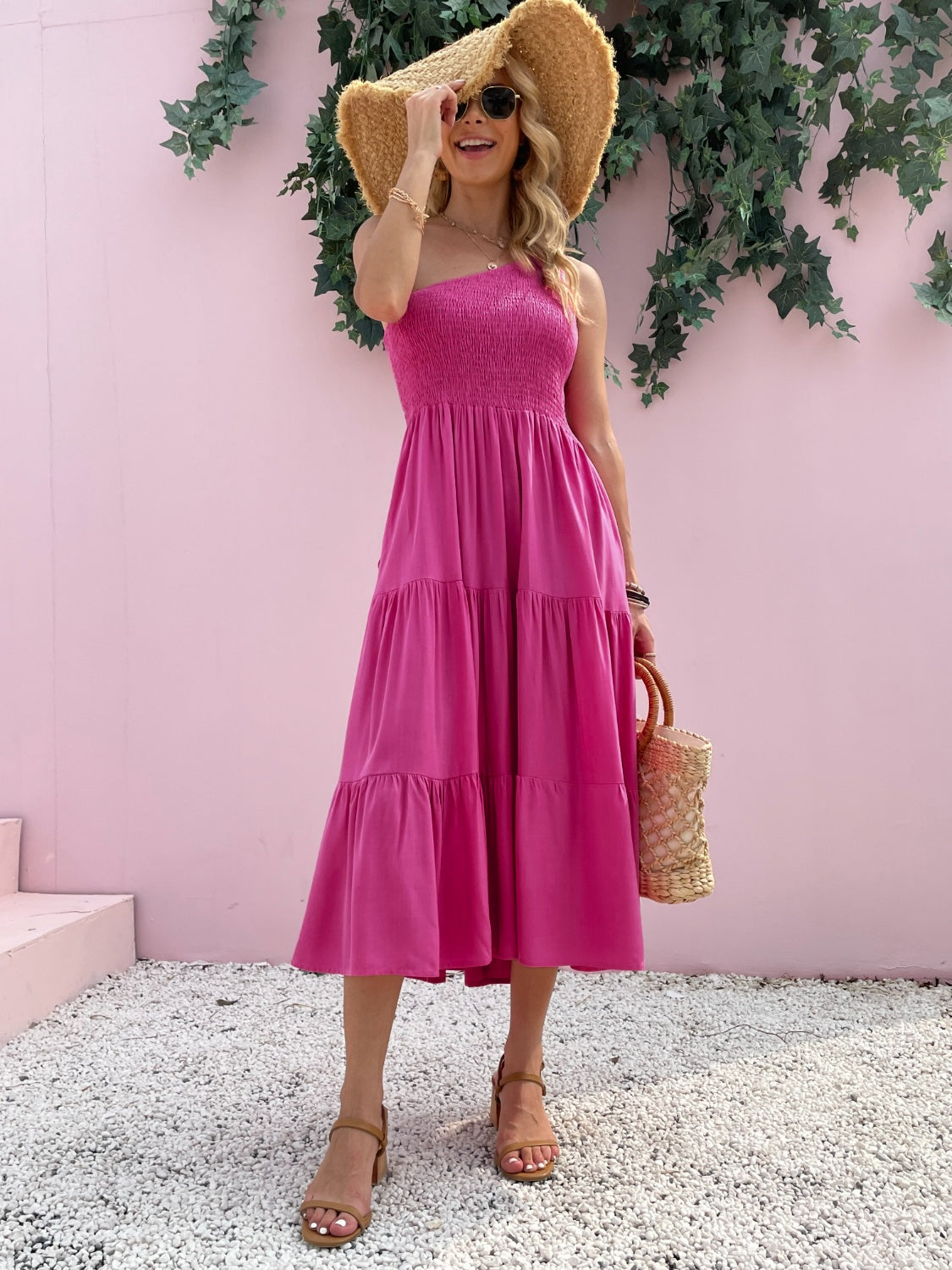 Smocked One-Shoulder Mini Dress: Sleeveless Summer Beach Dress