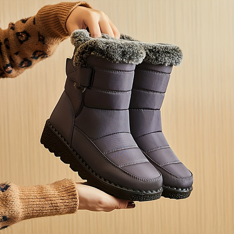 Women's Navy Quilted Platform Snow Boots with Warm Plush Lining - Image 5
