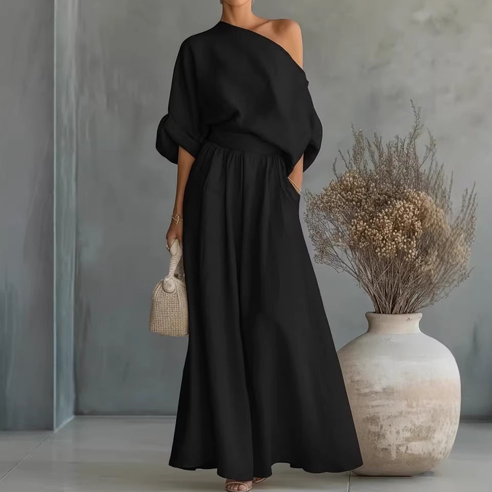 Off-Shoulder Crop Top and Wide-Leg Pants Two-Piece Set - Image 4
