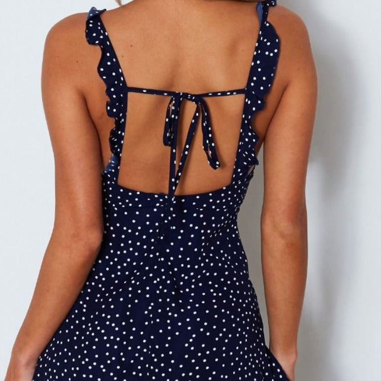 Women Polka Dot Summer Beach Sundress with Ruffle Strap Detail - Image 9