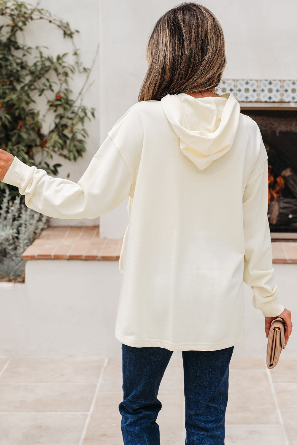 Solid Bow Tie Long Sleeve Hoodie