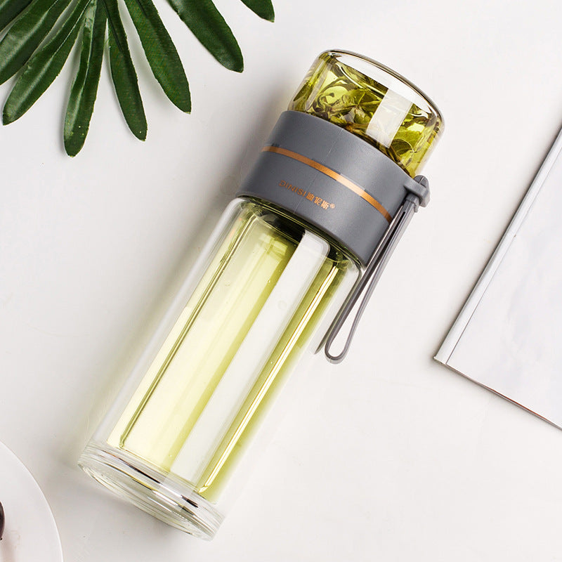 Double Wall Glass Tea Infuser Bottle with Leakproof Filter