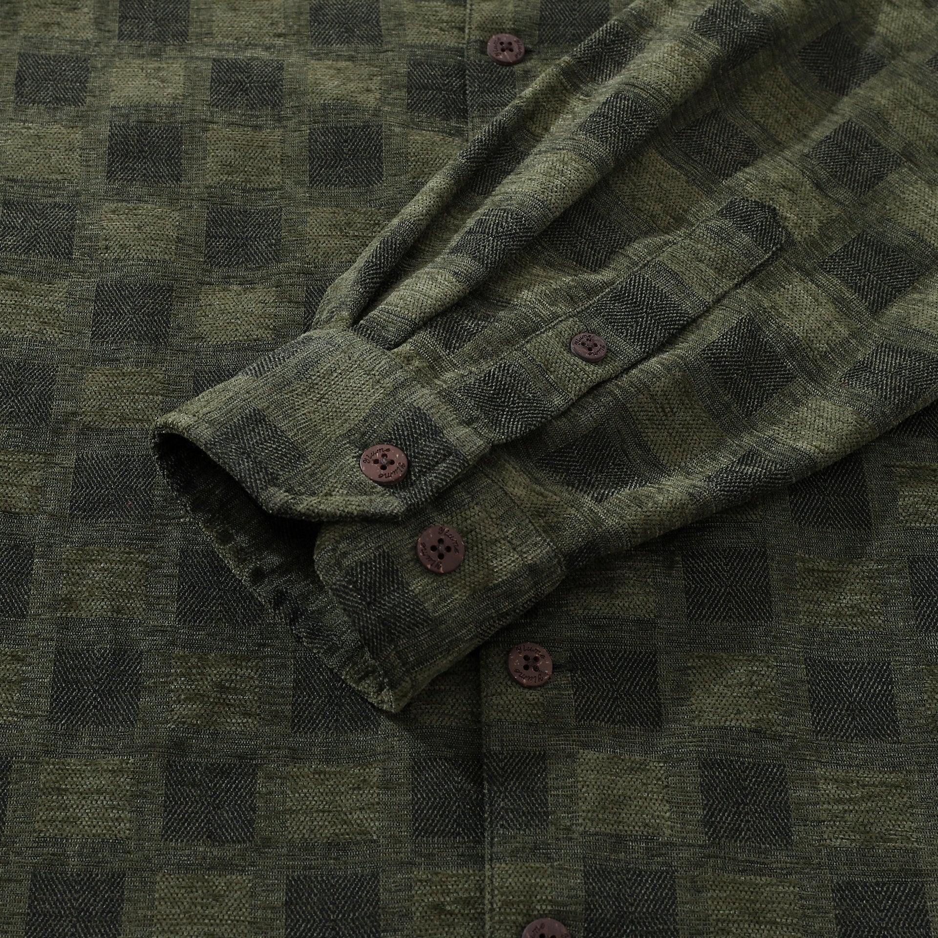 Olive Green Check Long Sleeve Hawaiian Shirt Men's Cotton