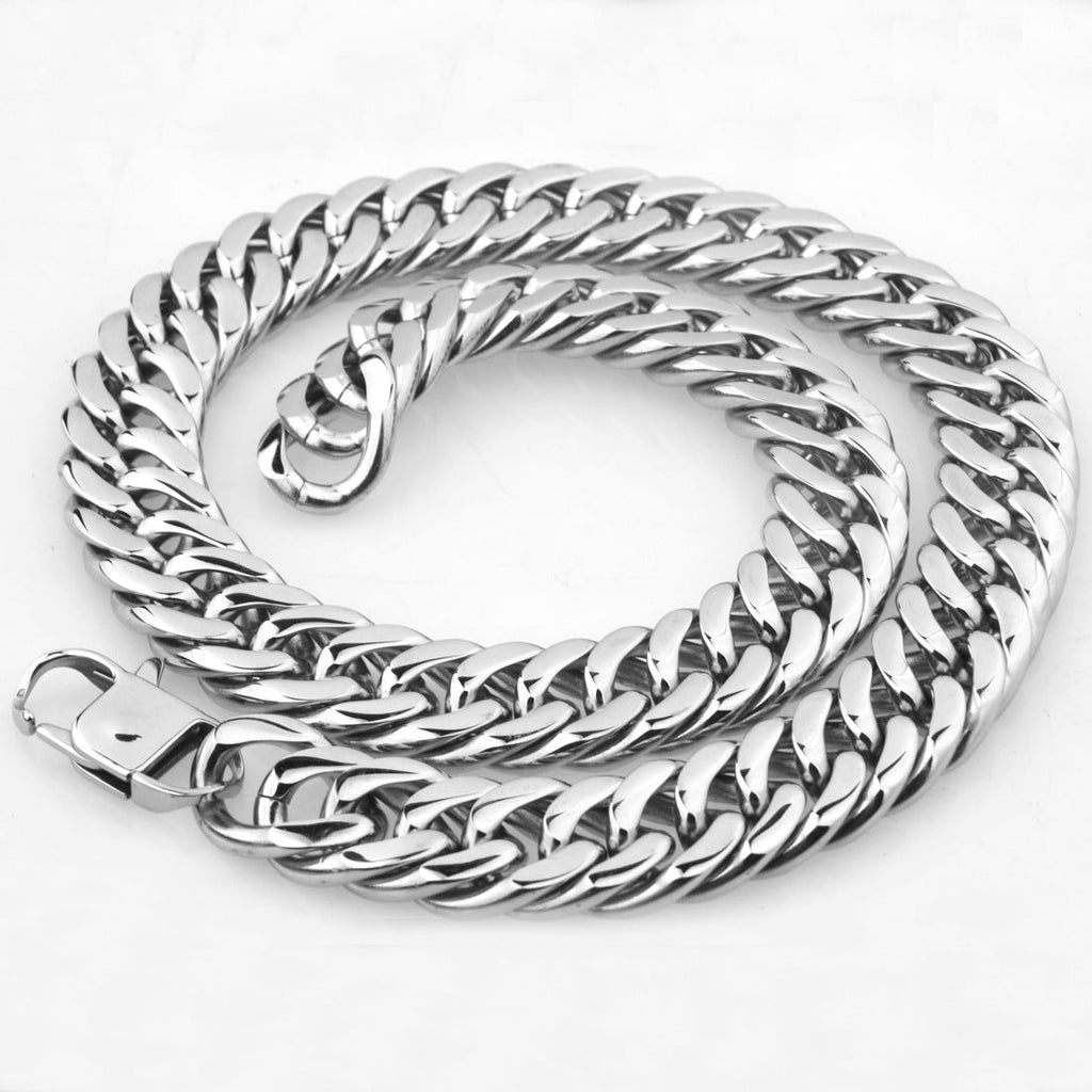 Mens Steel-colored Double-weave Stainless Steel Titanium Necklace