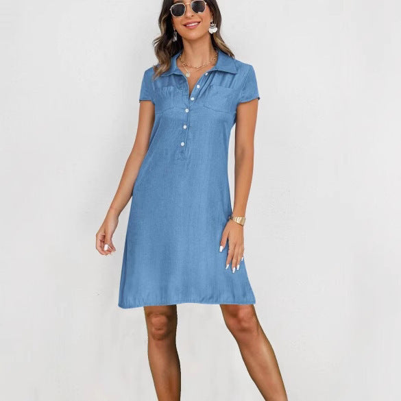Split Pocket Denim Long Swing Dress for Casual Commute - side view