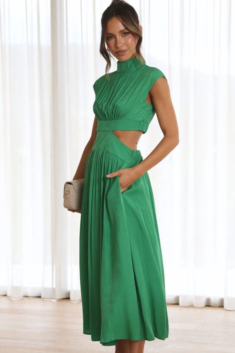 Modern Cutout Mock Neck Sleeveless Ruched Mini Dress