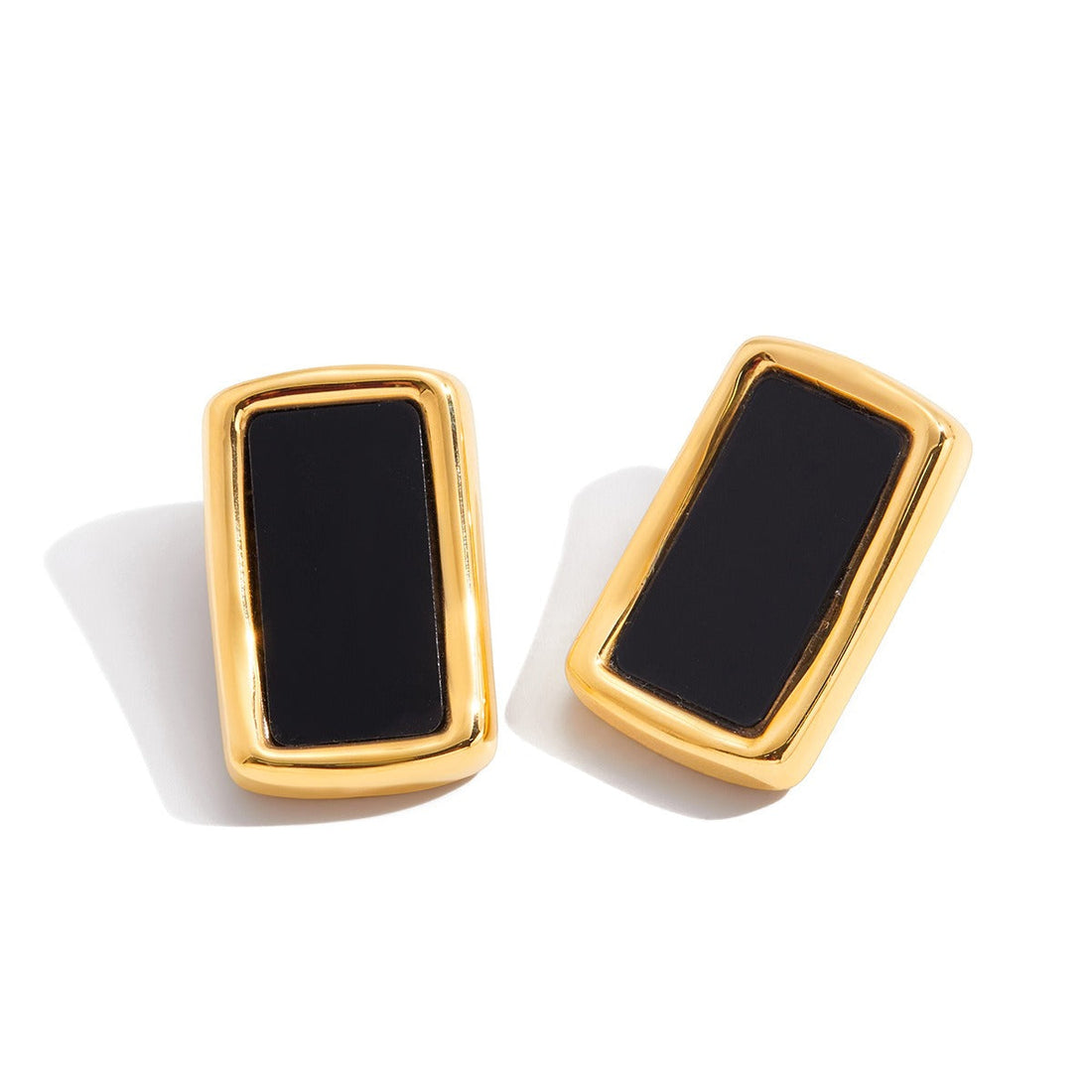 Modern 18K Gold and Black Acrylic Titanium Steel Stud Earrings