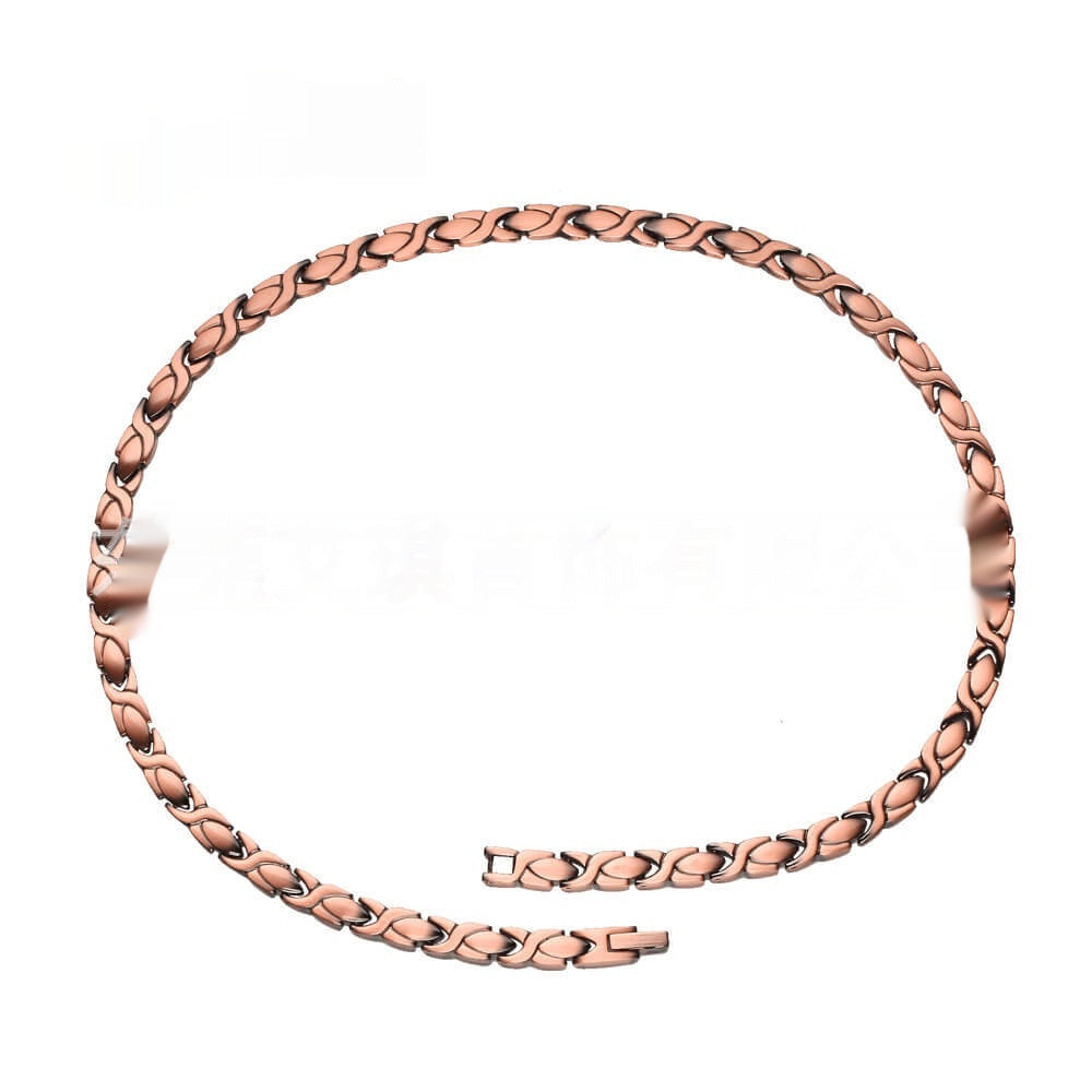 Red Copper Necklace With Pineapple-pattern Magnetized Copper