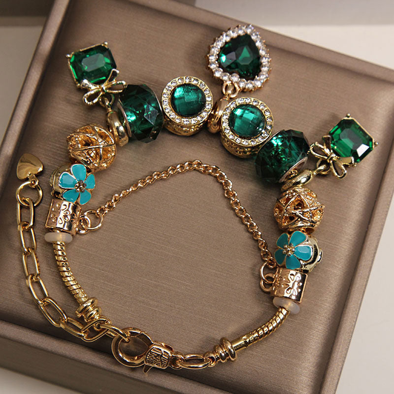 Green Crystal Heart Pendant Bracelet