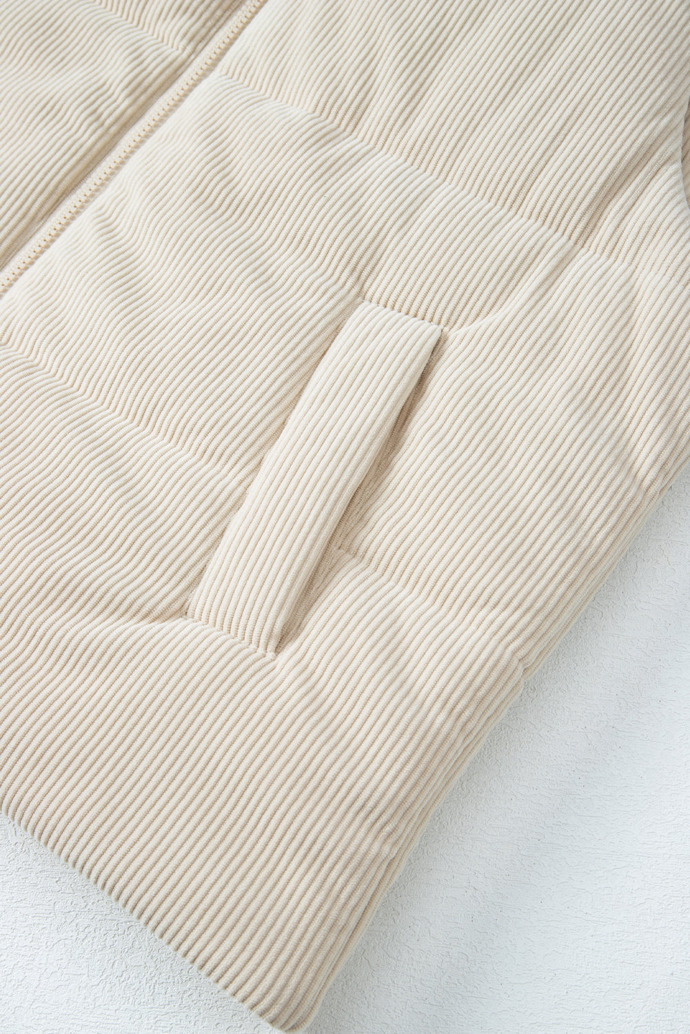 Women's Corduroy Stand Neck Zipped Puffer Vest Cropped Outerwear