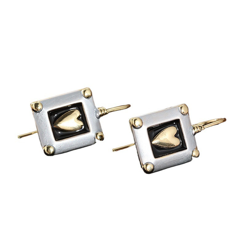 Vintage Black Heart Rectangle Drop Earrings Silver Gold Tone Brass Women Versatile Fashion Jewelry Elegant
