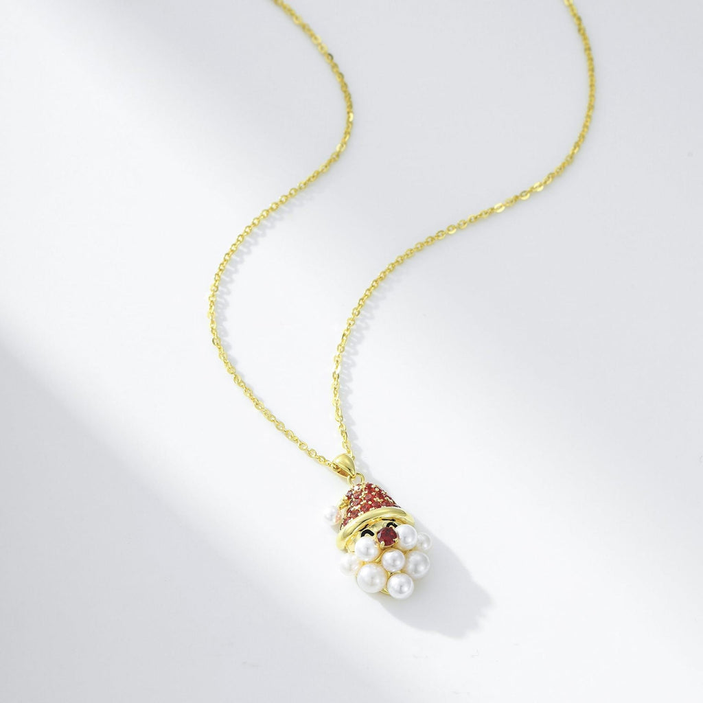 European And American Creative Festive Pendant Santa Claus Diamond Pearl Necklace Christmas Ladies Gift Clavicle Chain Necklace
