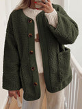 Women's Cozy Sherpa Fleece Button Up Jacket with Functional Pockets