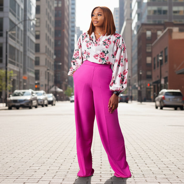 Printed Floral Blouse and Wide-Leg Pants Set