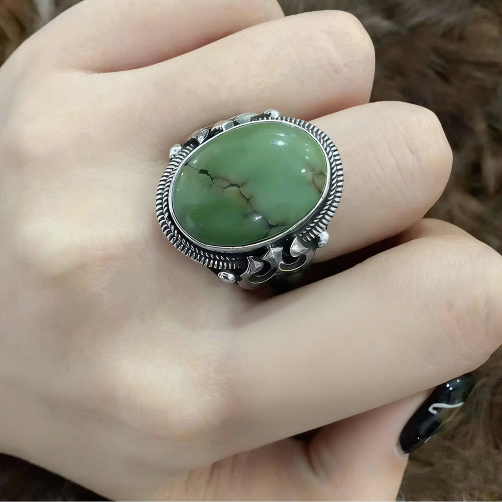 2023 New Xizang Nepalese Green Oval Ring, Versatile Retro Ethnic Style Ring For Men And Women