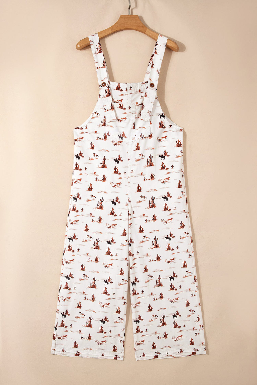 Western Cactus Print Cotton Dungaree Jumpsuit in White - Image 2