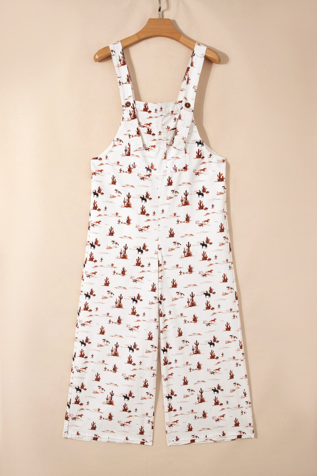 Western Cactus Print Cotton Dungaree Jumpsuit in White - Image 2