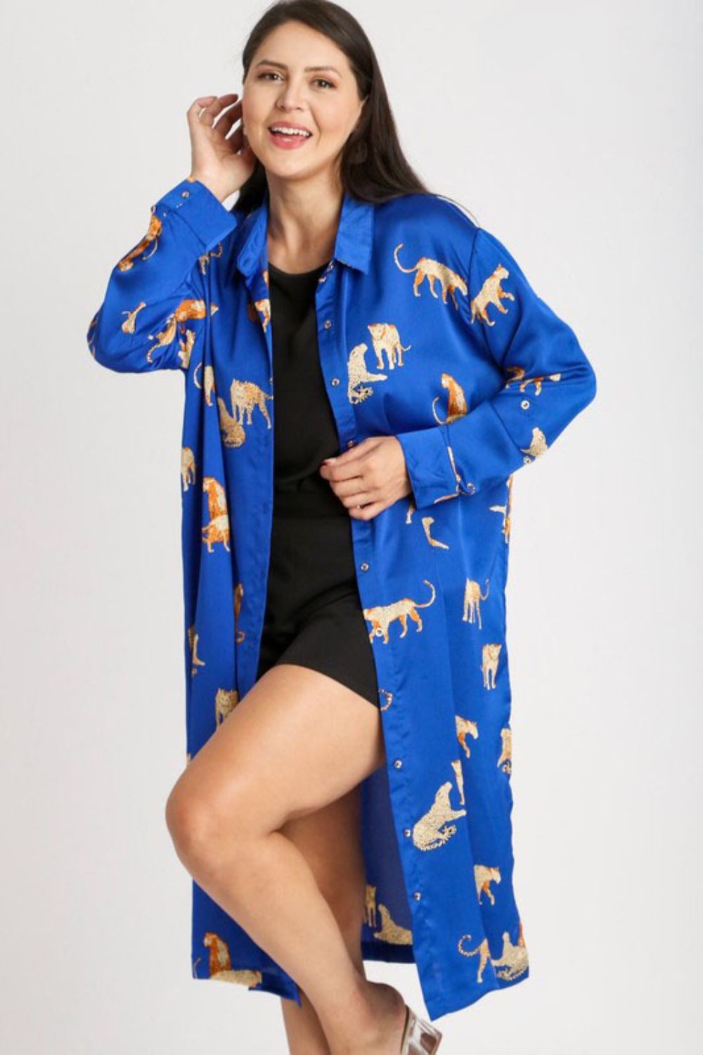 Animal Print Button Down Midi Shirt Dress