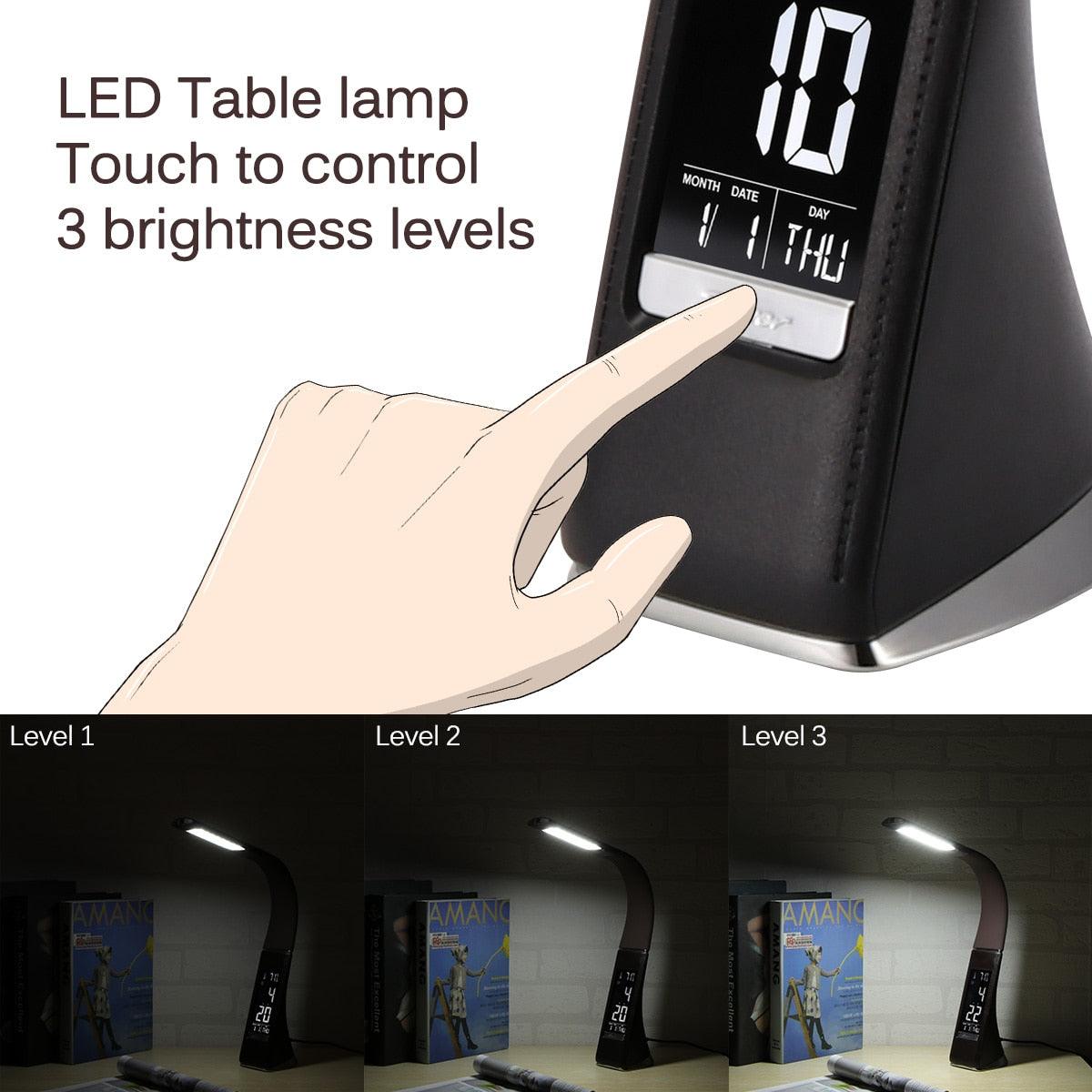 Multifunction LED Desk Lamp with Alarm Clock and Calendar Display