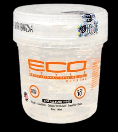 8 oz jar of Krystal Clear professional styling gel with orange typography on a clear label.