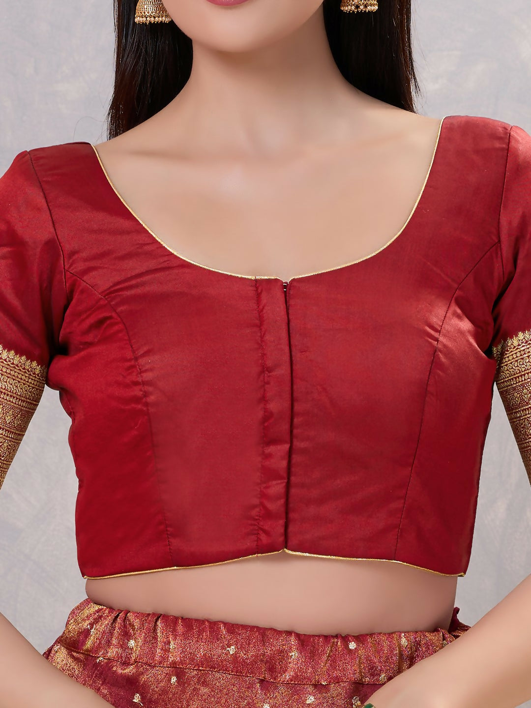 Dark-Maroon Silk Stitched Blouse for Women