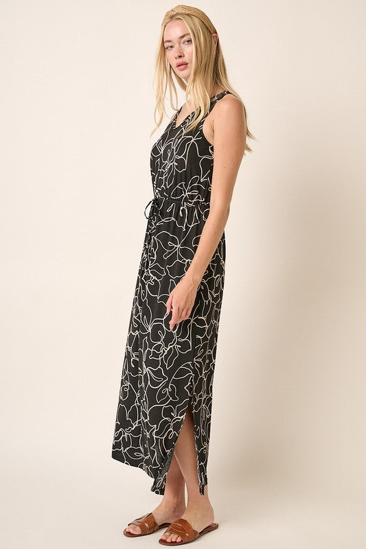 Side Slit Flower Print V-Neck Dress – Sleeveless Floral Dress