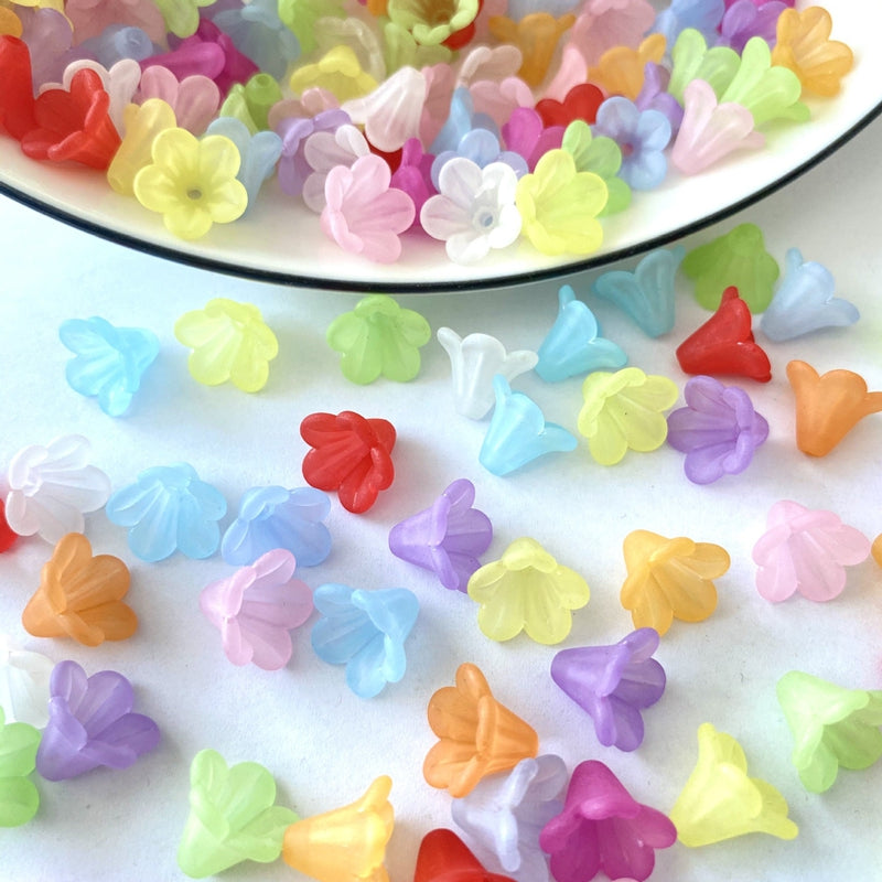 Frosted Acrylic Trumpet Flower Beads, 3D Bell-Shaped Bud Charms For DIY Hanfu Hairpin Flower Bases, Earrings & Jewelry Making.