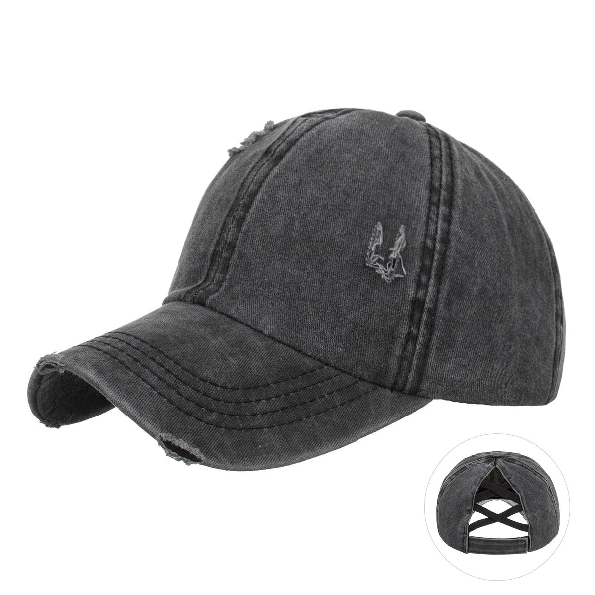 Washed Distressed Ponytail Baseball Cap