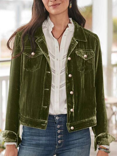 Women's Casual Velvet Button-Up Long Sleeve Jacket