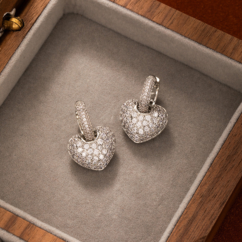 Elegant Heart-Shaped Pave Zircon Statement Earrings in Gold