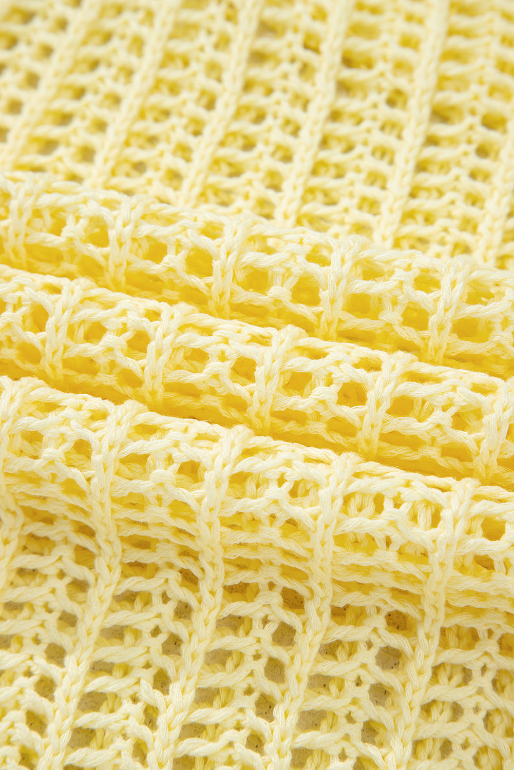 Yellow Hollow-out Crochet Short Sleeve Sweater with Side Ties