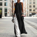 Women's Sleeveless Contrast Color Maxi Dress with Side Pockets - Image 6
