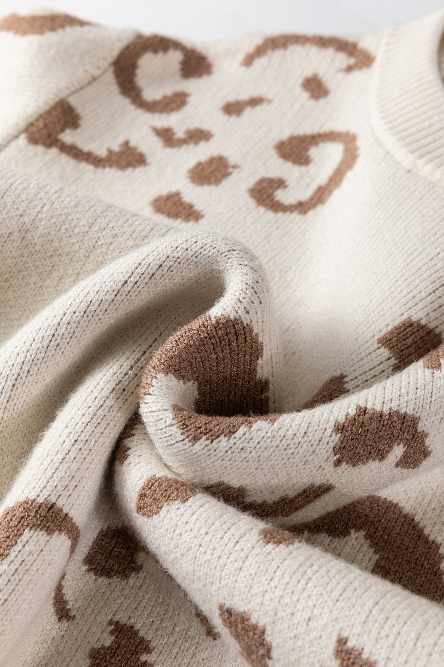 Camel Asymmetric Leopard Print Drop Shoulder Sweater