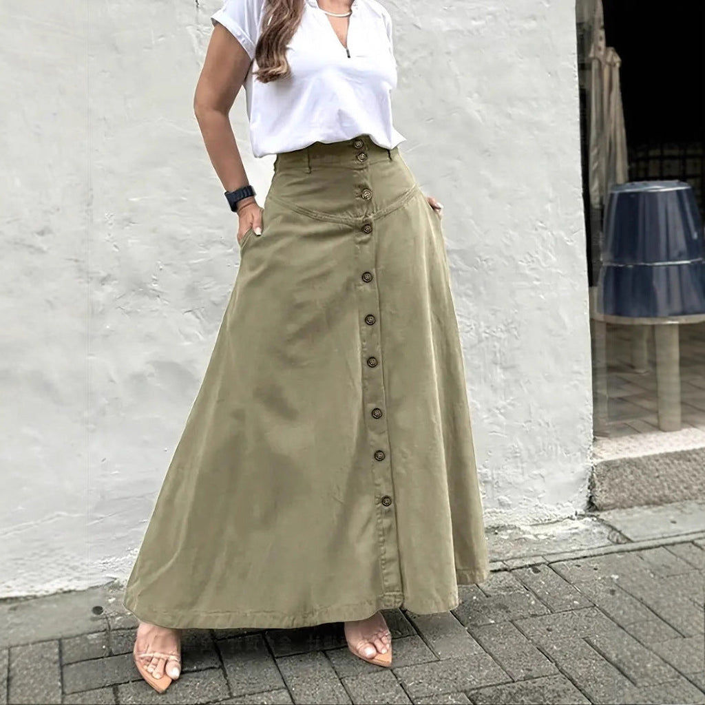 Women's High-Waist A-Line Maxi Skirt in Neutral Earth Tones