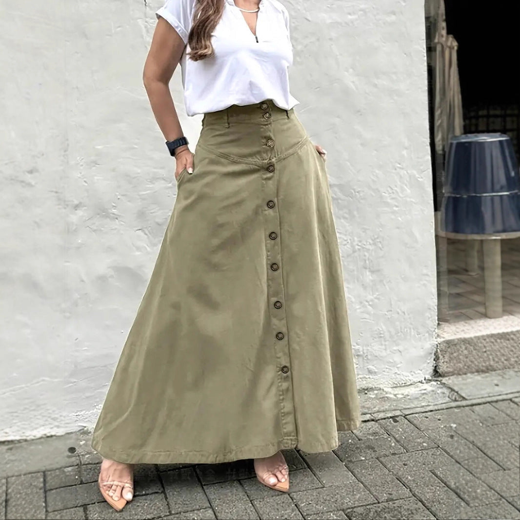 Women's High-Waist A-Line Maxi Skirt in Neutral Earth Tones