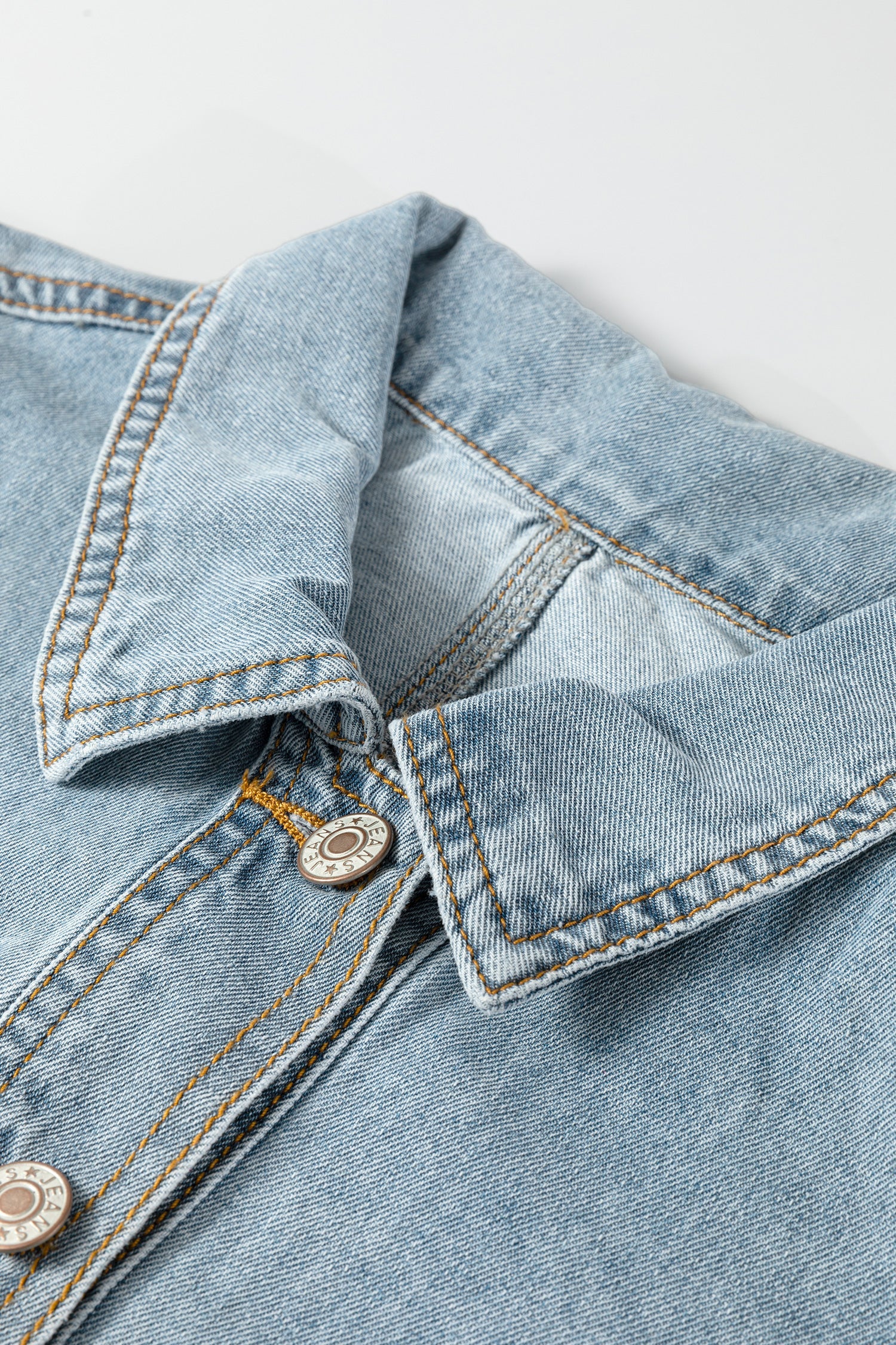 Light Wash Denim Drawcord Hem Jacket