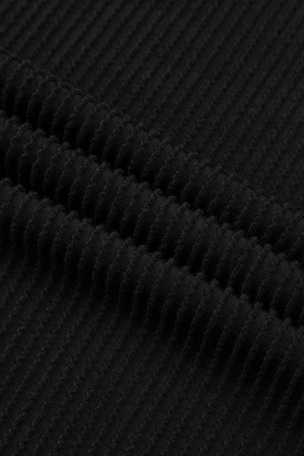 White Crinkle Rib Textured Knit Round Neck T-Shirt