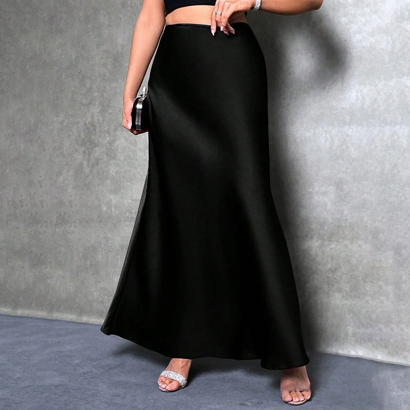 Satin High Waist Flared Midi Skirt for Weddings and Parties