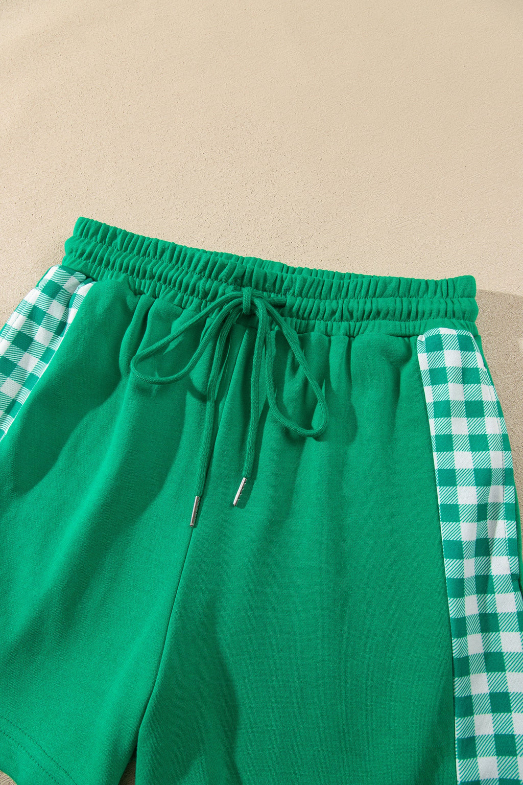 Gingham Patchwork Half-Zip Pullover & Shorts Set