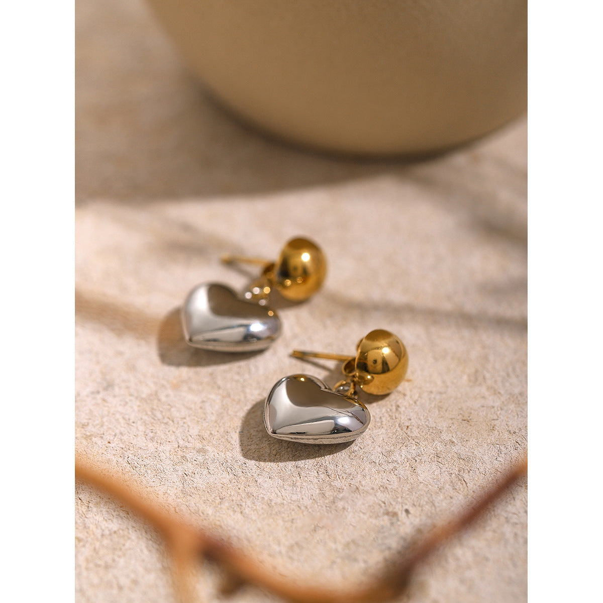 Stainless Steel Half-Hemisphere Heart Earrings For Women