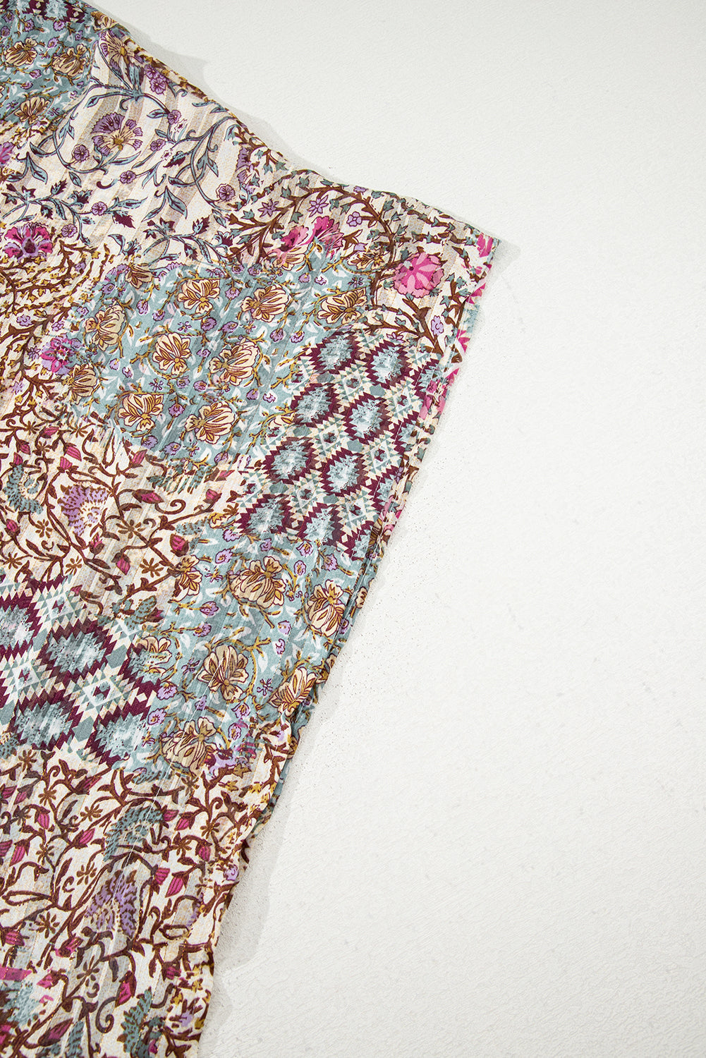 Apricot Floral Print Short Wide Sleeve Open Front Loose Kimono