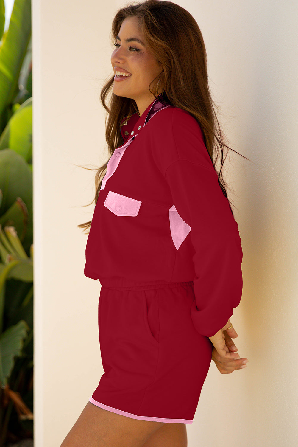 Colorblock Patchwork Pullover and Shorts Set