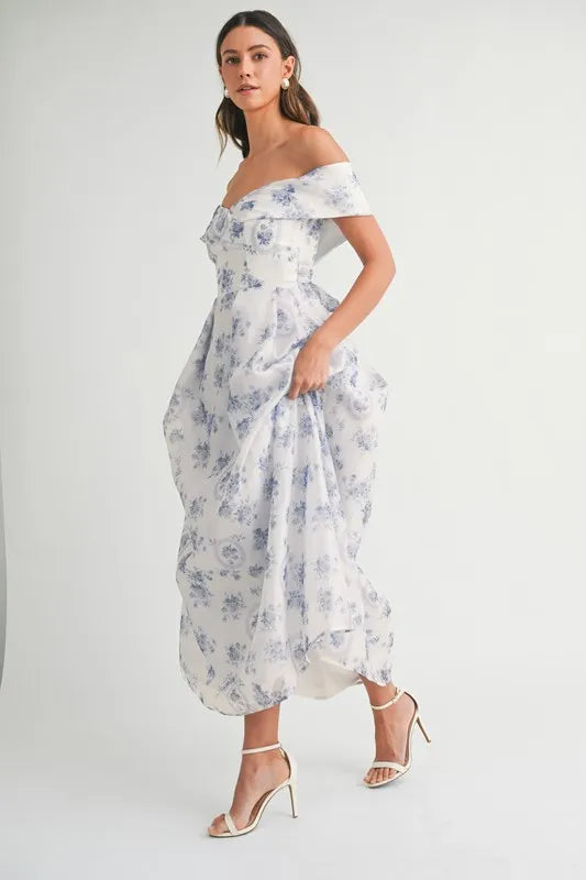 Off-Shoulder Floral Printed Maxi Dress