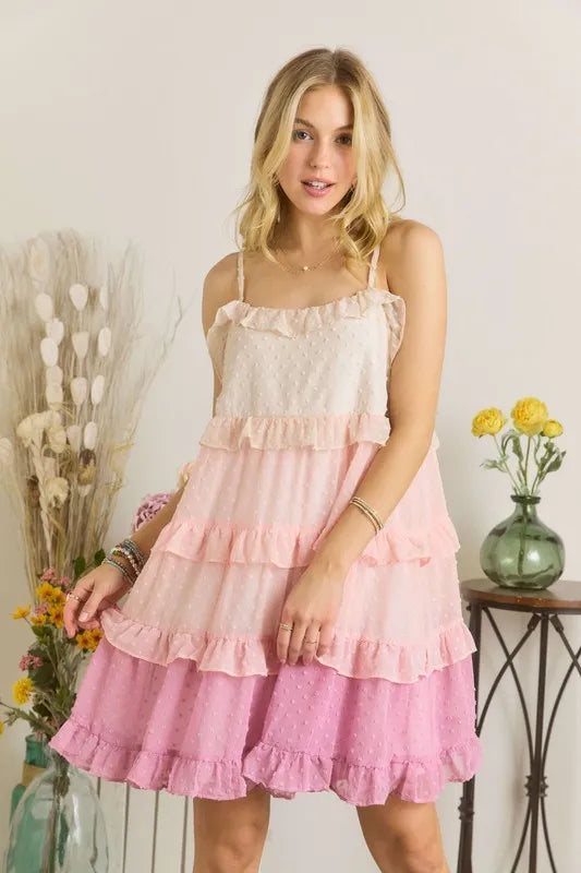 Swiss Dot Ruffled Tiered Mini Dress for Summer