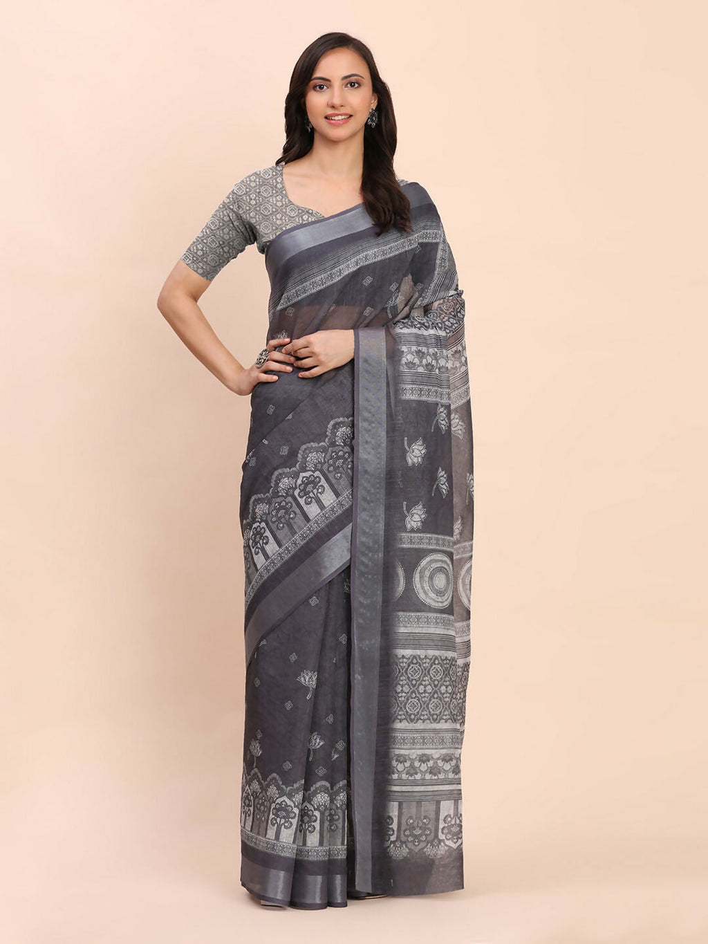 Shree Shyam Fashion Linen Cotton Black Saree