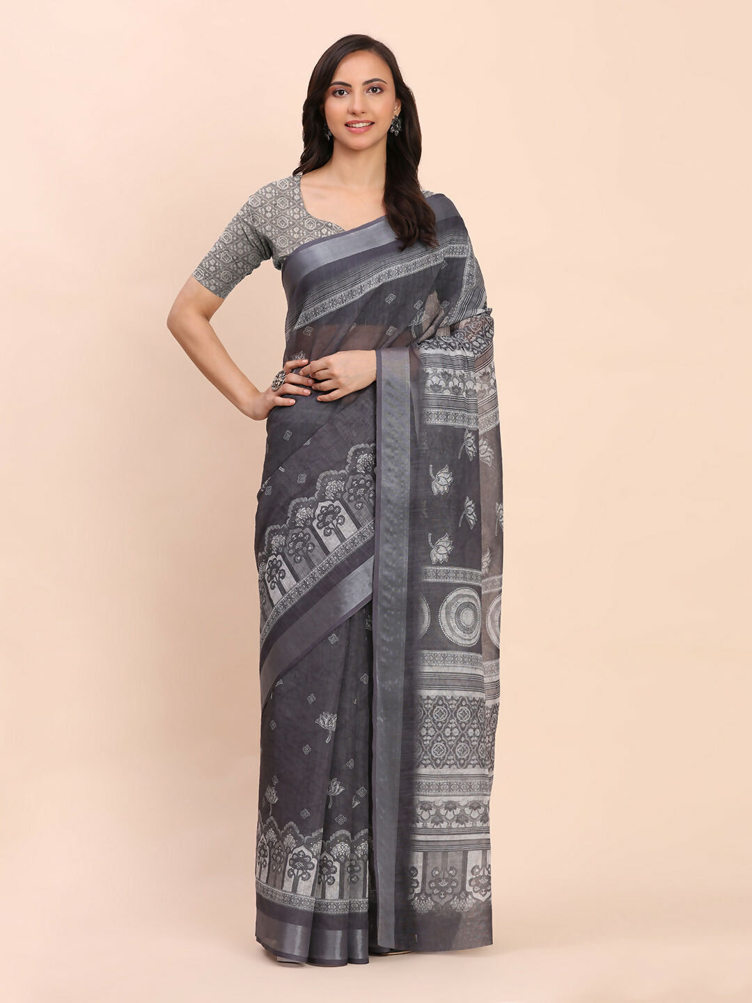 Shree Shyam Fashion Linen Cotton Black Saree