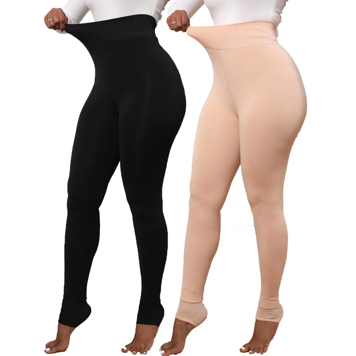 Yyibsones Women Winter Warm Leggings Elastic Thick Velvet Thermal Legging Pants Fleece Lined Tights (Black+KhakiL/XL)
