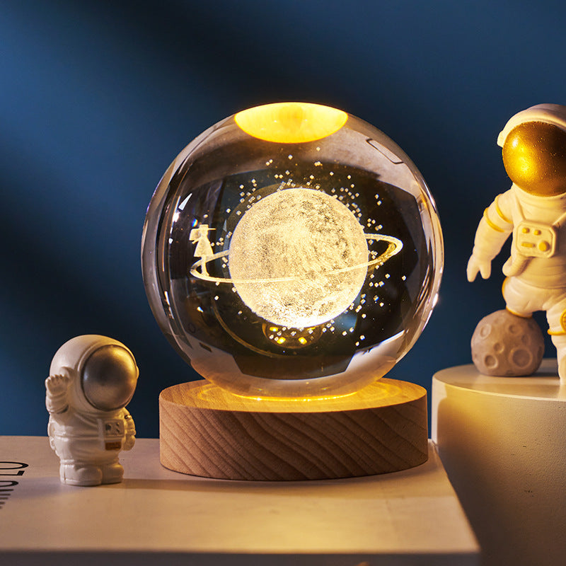 3D Crystal Ball Night Lamp with LED Nebula and Solar System Glow