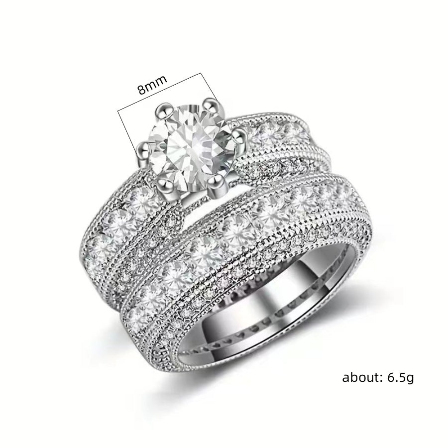 Cross-border Wish Explosions Couple Ring Wedding Ring Wedding Ring Diamond Ring Micro-inlaid Zircon Shiny High-end Hand Jewelry