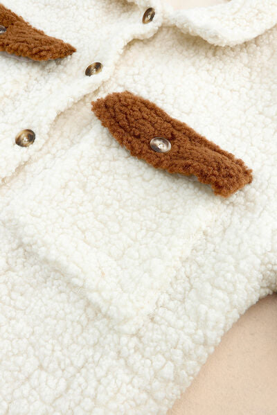 Women's Retro Sherpa Color Block Jacket with Collared Neck
